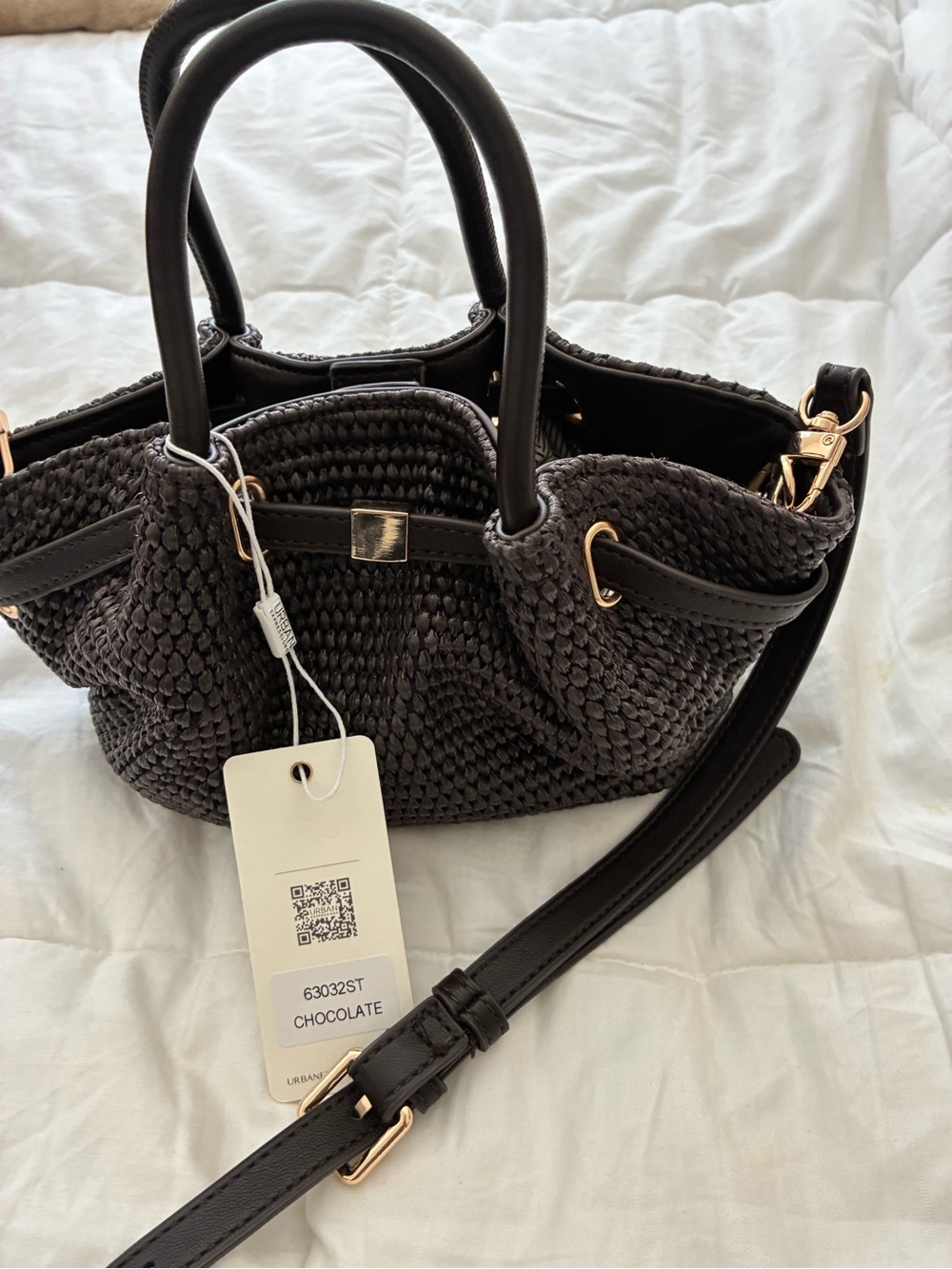 Urban Expressions Chocolate Brown Woven Mini Satchel with Gold Hardware - Picture 4 of 9